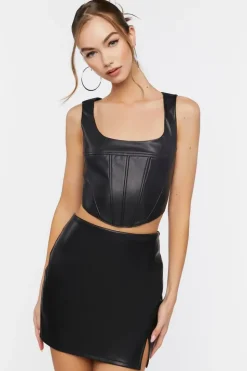 Faux Leather Crop Top & Skirt Set
