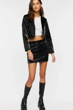 Faux Leather Crosshatch Mini Skirt