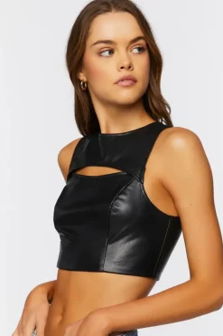 Faux Leather Cutout Crop Top