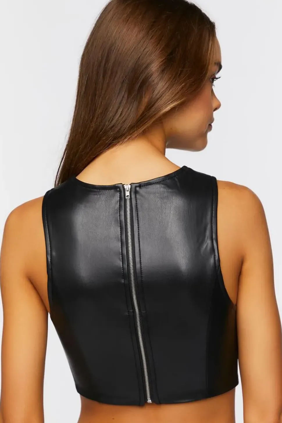 Faux Leather Cutout Crop Top