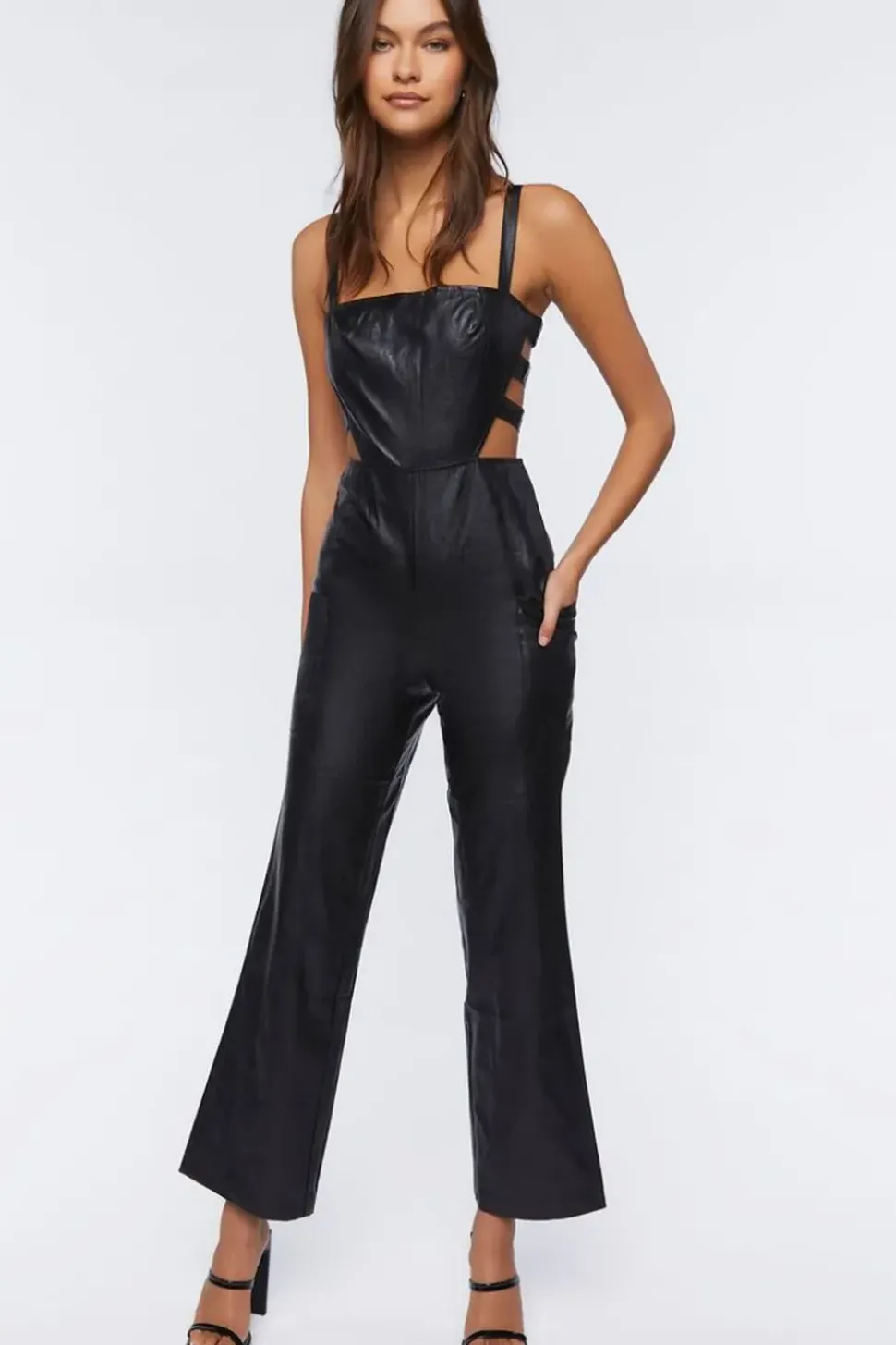 Faux Leather Cutout Jumpsuit