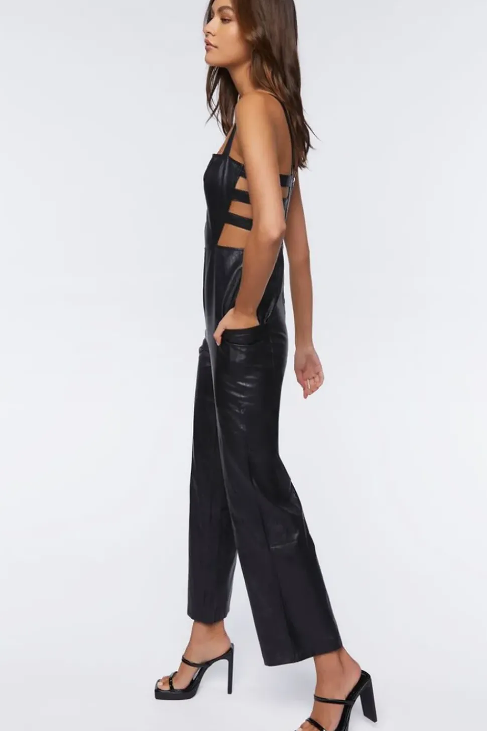 Faux Leather Cutout Jumpsuit