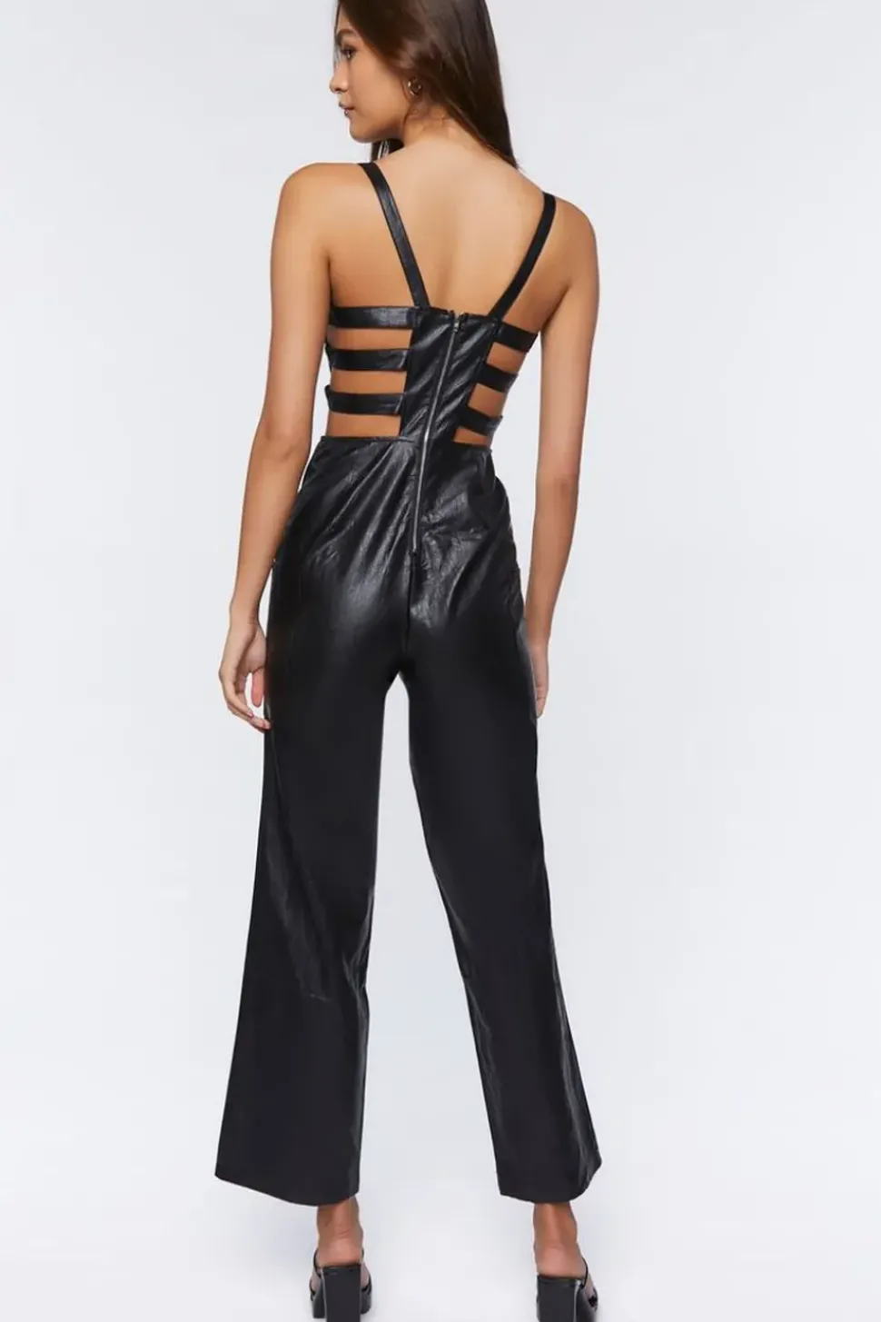 Faux Leather Cutout Jumpsuit