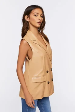Faux Leather Double-Breasted Vest