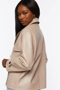 Faux Leather Double-Breasted Jacket