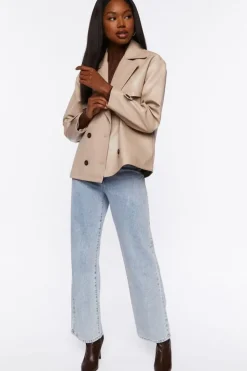 Faux Leather Double-Breasted Jacket