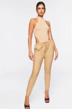 Faux Leather Drawstring Joggers