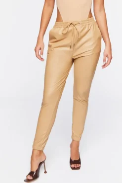 Faux Leather Drawstring Joggers