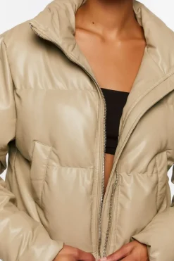 Faux Leather Drawstring Puffer Jacket