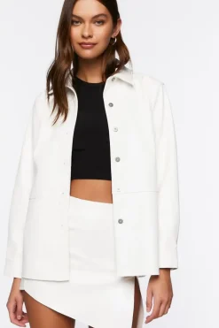 Faux Leather Drop-Sleeve Jacket