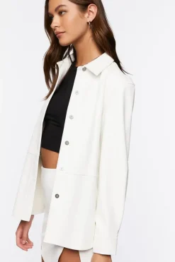 Faux Leather Drop-Sleeve Jacket