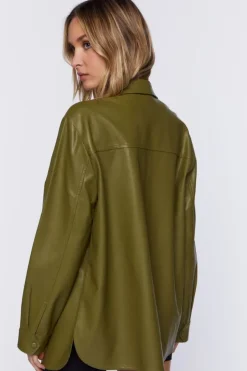 Faux Leather Drop-Sleeve Shacket
