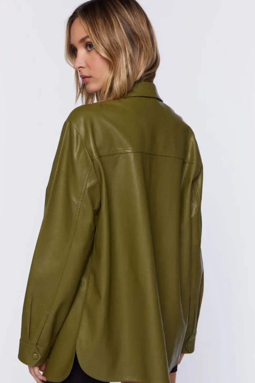 Faux Leather Drop-Sleeve Shacket
