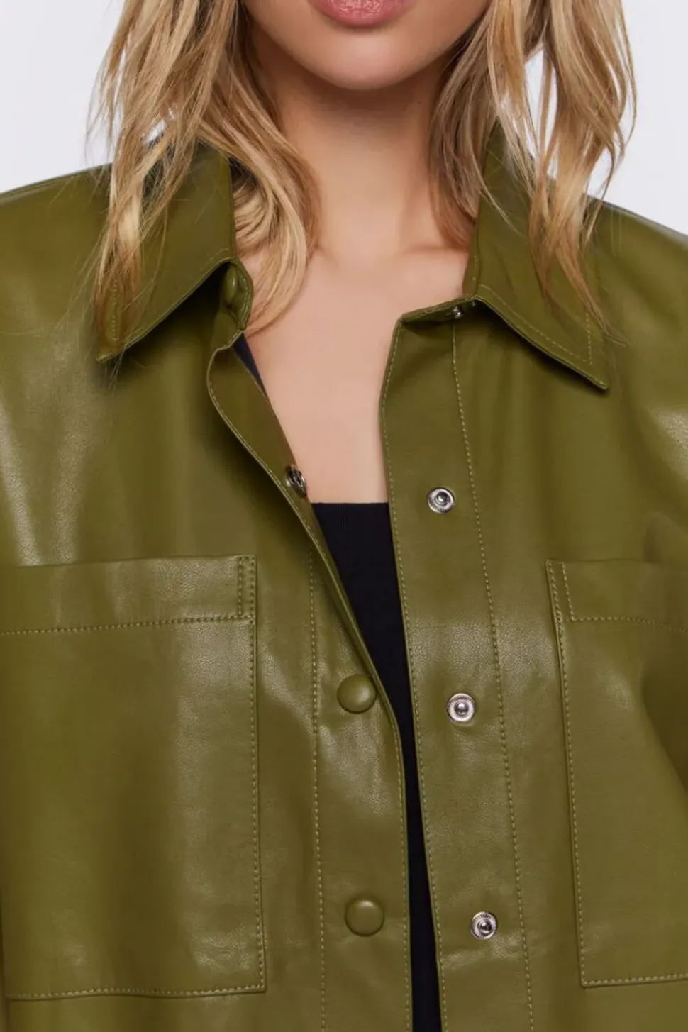 Faux Leather Drop-Sleeve Shacket