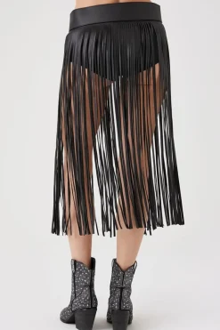 Faux Leather Fringe Belt