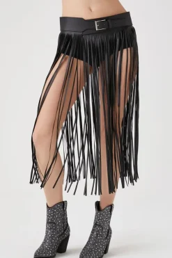 Faux Leather Fringe Belt