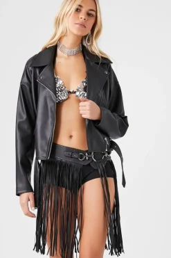 Faux Leather Fringe Hip Belt
