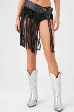 Faux Leather Fringe Hip Belt
