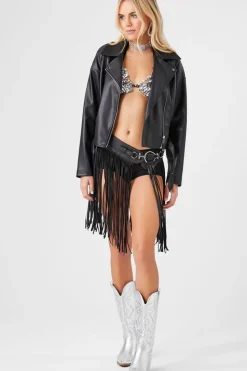 Faux Leather Fringe Hip Belt