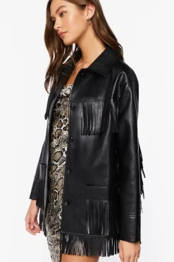 Faux Leather Fringe Jacket