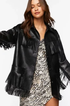 Faux Leather Fringe Jacket