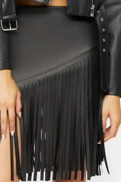 Faux Leather Fringe Midi Skirt