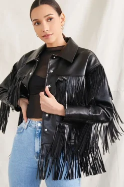 Faux Leather Fringe Moto Jacket