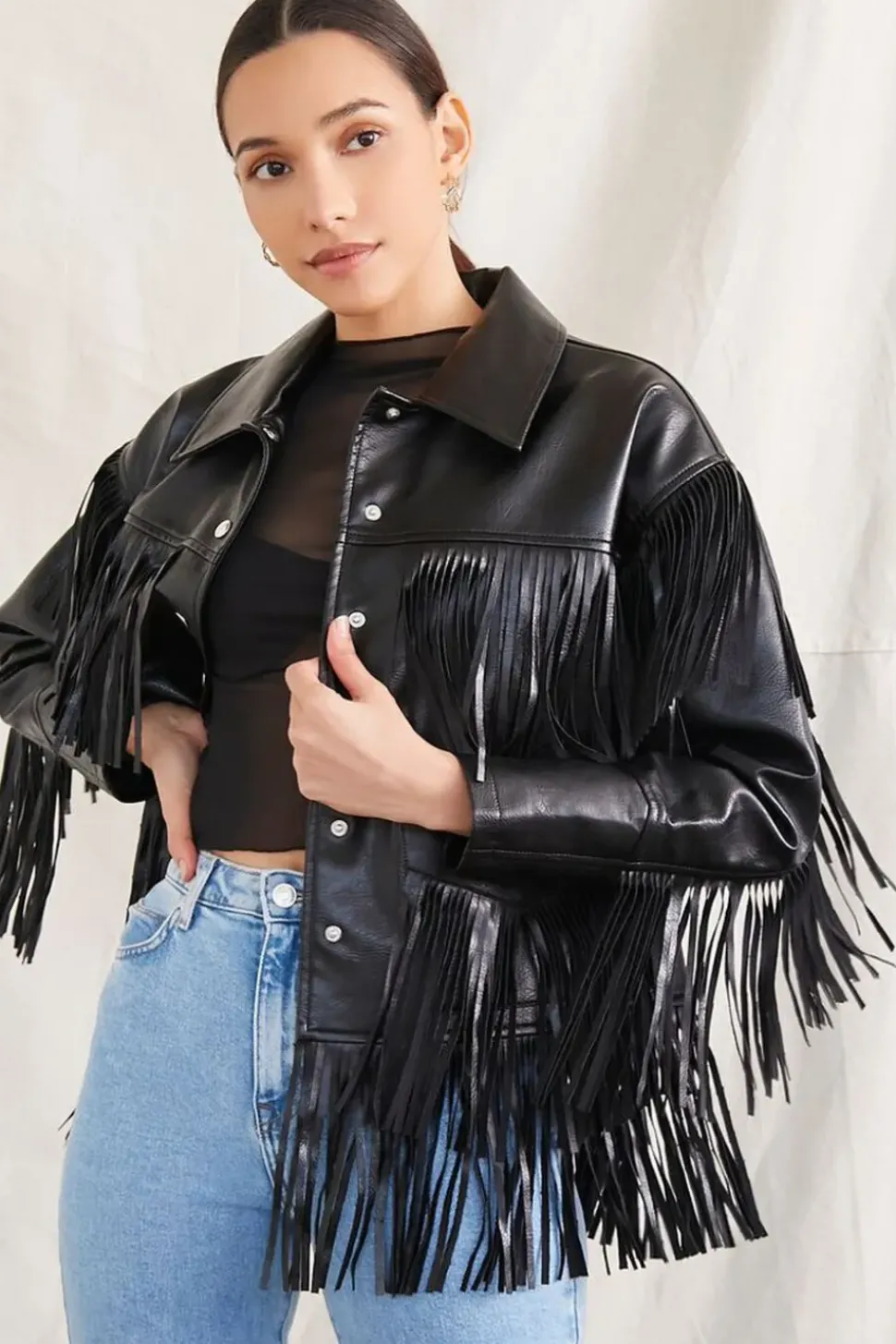 Faux Leather Fringe Moto Jacket
