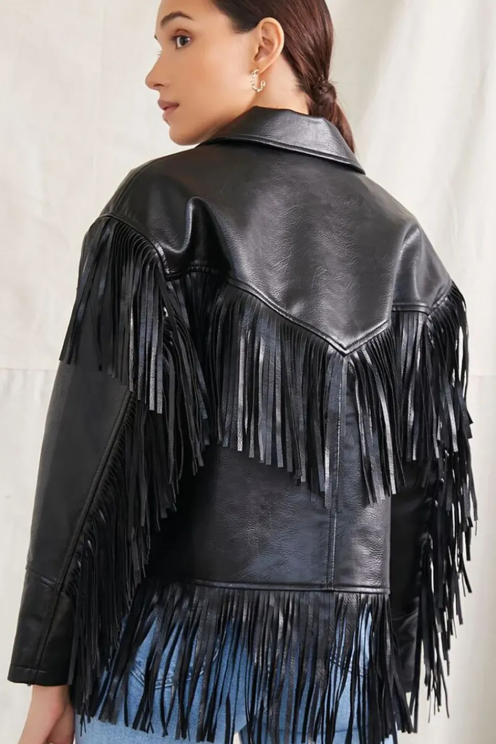 Faux Leather Fringe Moto Jacket