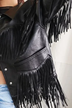 Faux Leather Fringe Moto Jacket