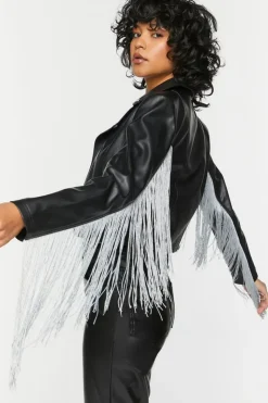 Faux Leather Fringe Moto Jacket
