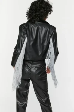 Faux Leather Fringe Moto Jacket