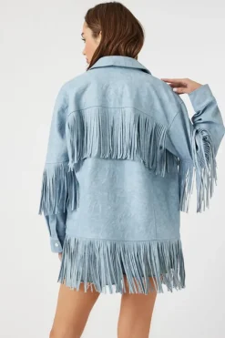 Faux Leather Fringe Shacket