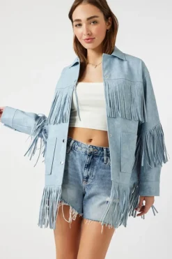 Faux Leather Fringe Shacket