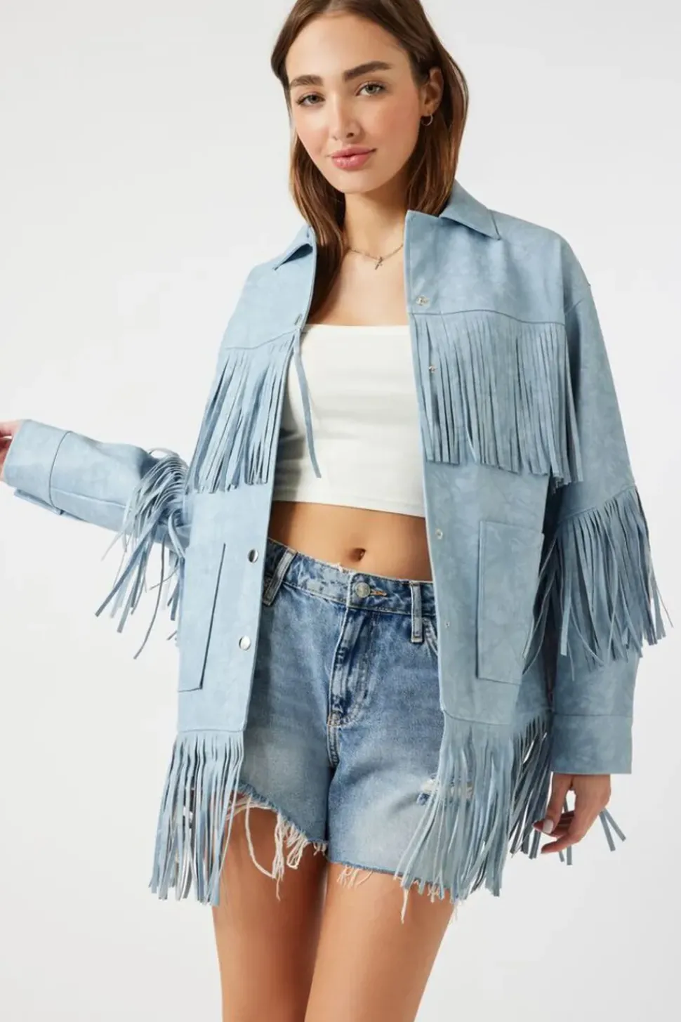 Faux Leather Fringe Shacket