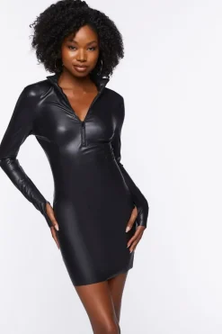 Faux Leather Half-Zip Mini Dress