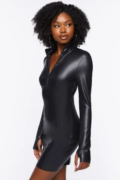Faux Leather Half-Zip Mini Dress
