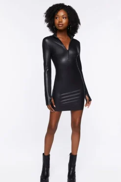 Faux Leather Half-Zip Mini Dress