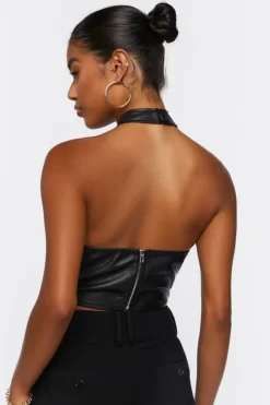Faux Leather Halter Crop Top