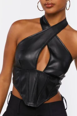 Faux Leather Halter Crop Top
