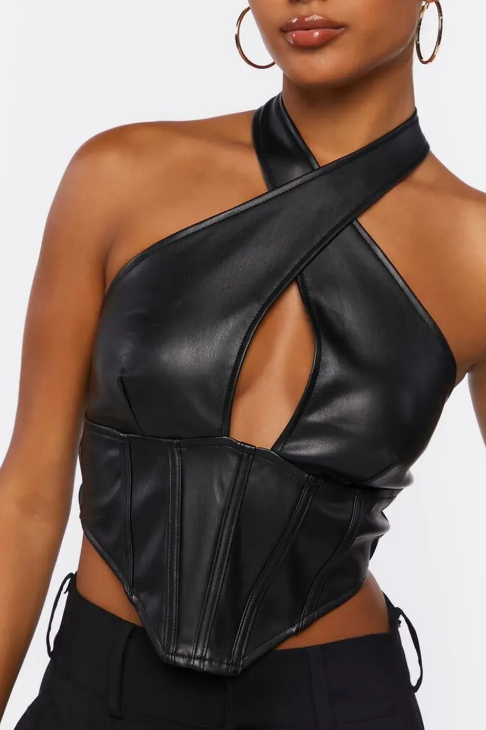 Faux Leather Halter Crop Top