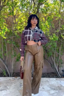 Faux Leather High-Rise Cargo Pants