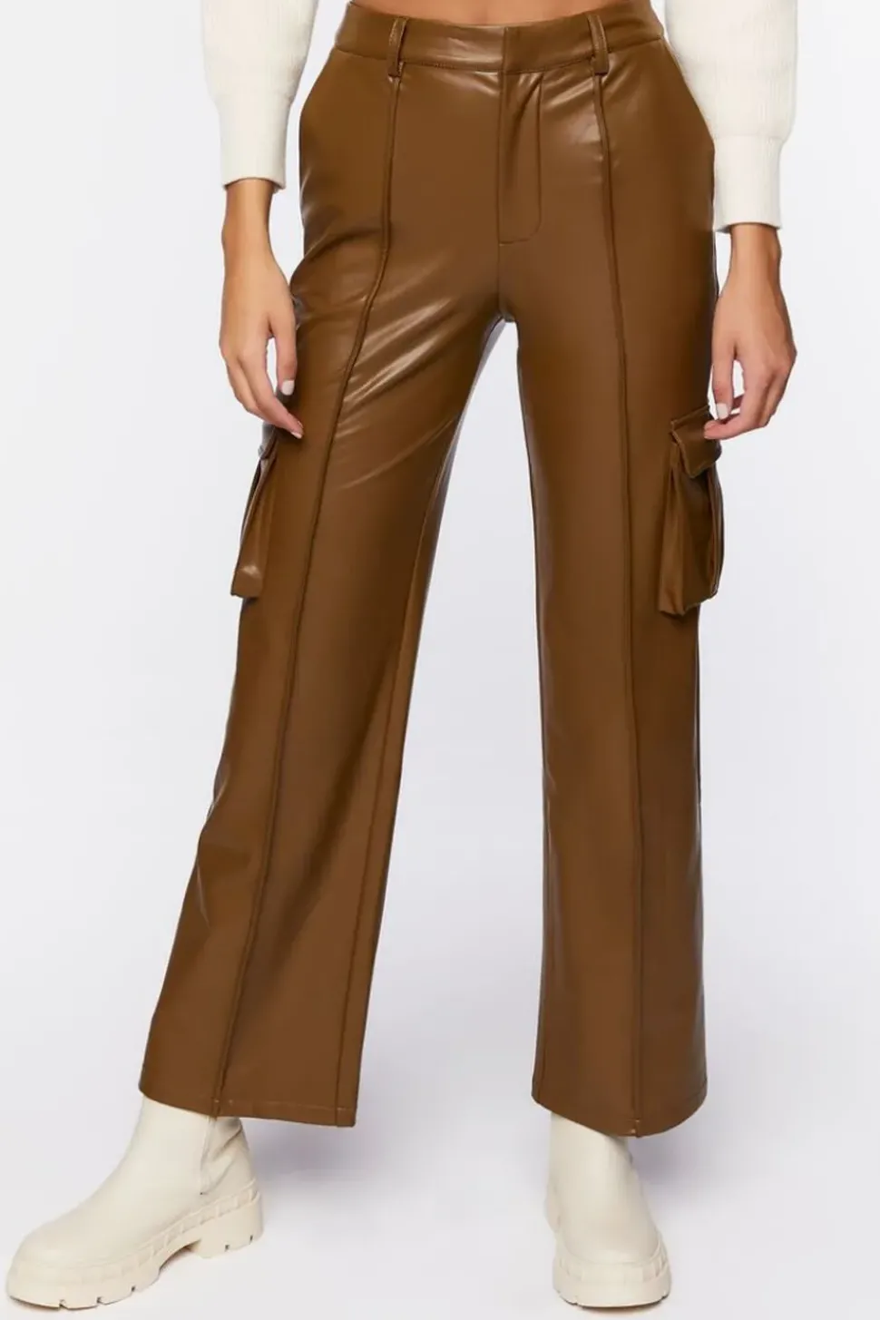 Faux Leather High-Rise Cargo Pants