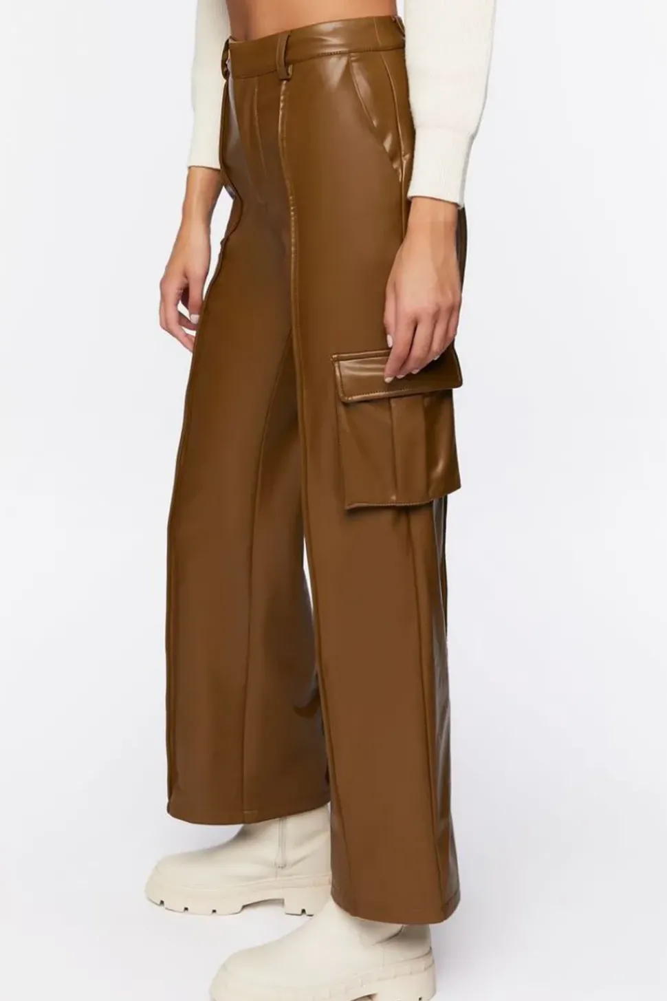 Faux Leather High-Rise Cargo Pants
