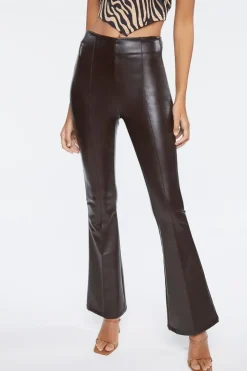 Faux Leather High-Rise Flare Pants