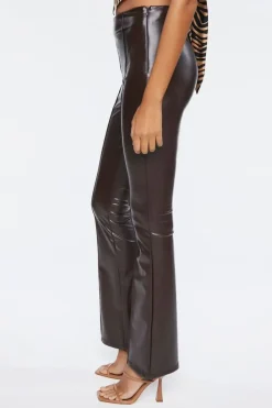 Faux Leather High-Rise Flare Pants