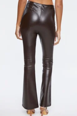 Faux Leather High-Rise Flare Pants