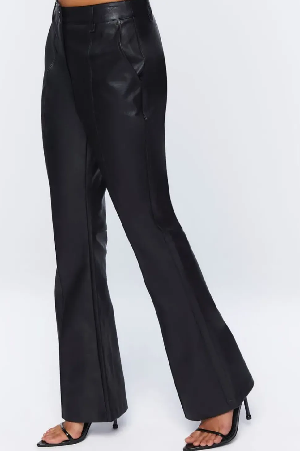 Faux Leather High-Rise Flare Pants