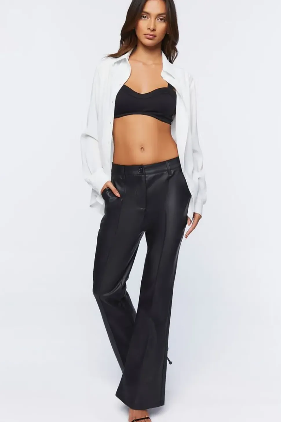 Faux Leather High-Rise Flare Pants