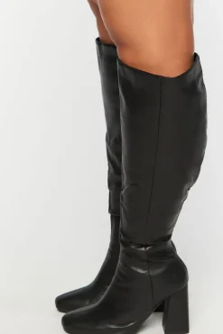 Faux Leather Knee-High Boots (Wide)